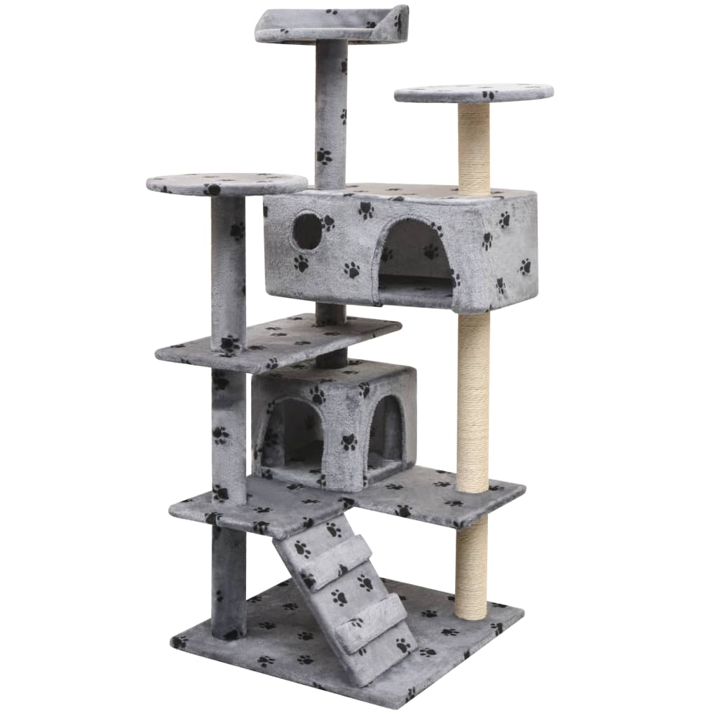 NNEVL Cat Tree with Sisal Scratching Posts 125 cm Paw Prints Grey