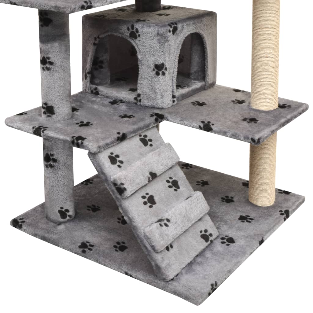 NNEVL Cat Tree with Sisal Scratching Posts 125 cm Paw Prints Grey