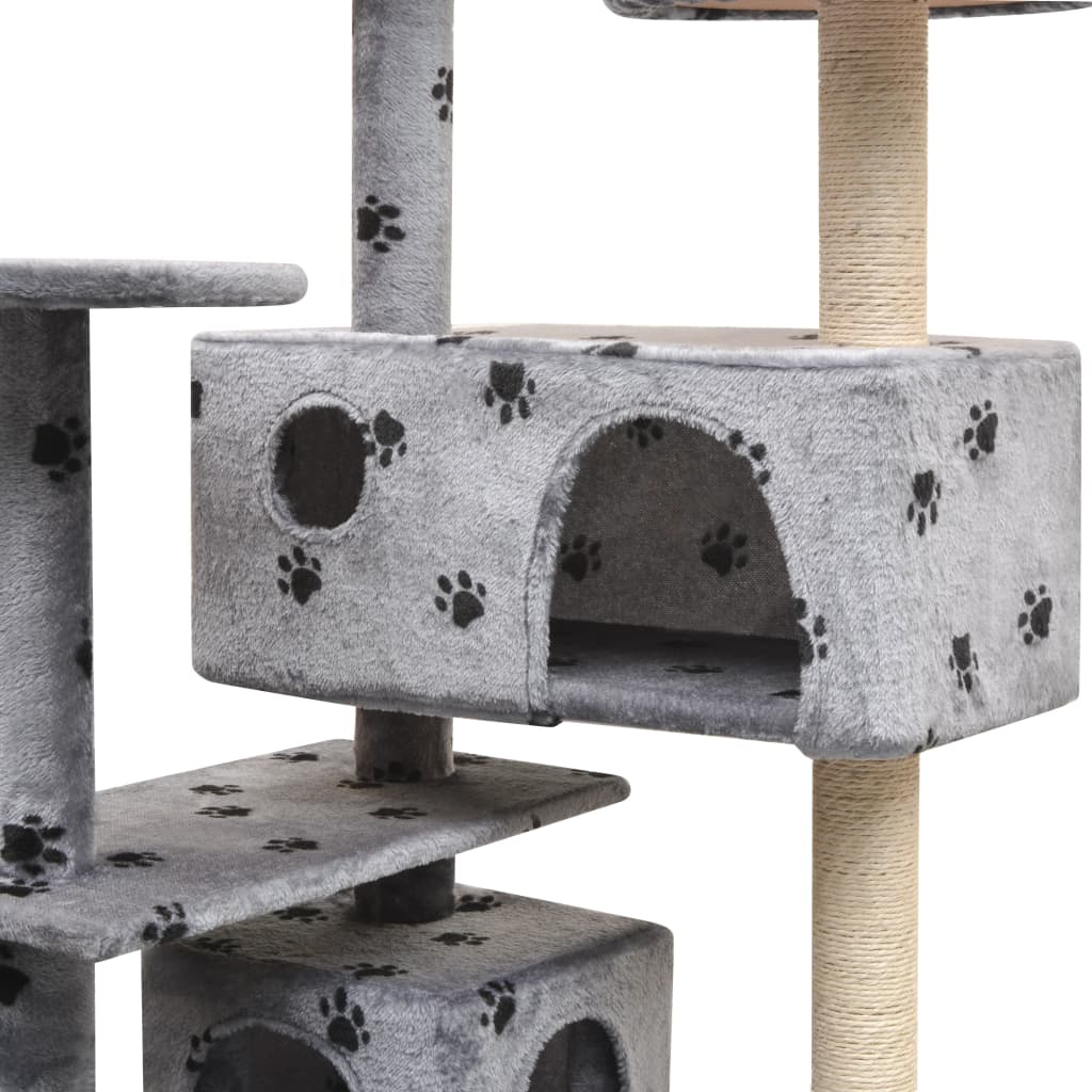 NNEVL Cat Tree with Sisal Scratching Posts 125 cm Paw Prints Grey