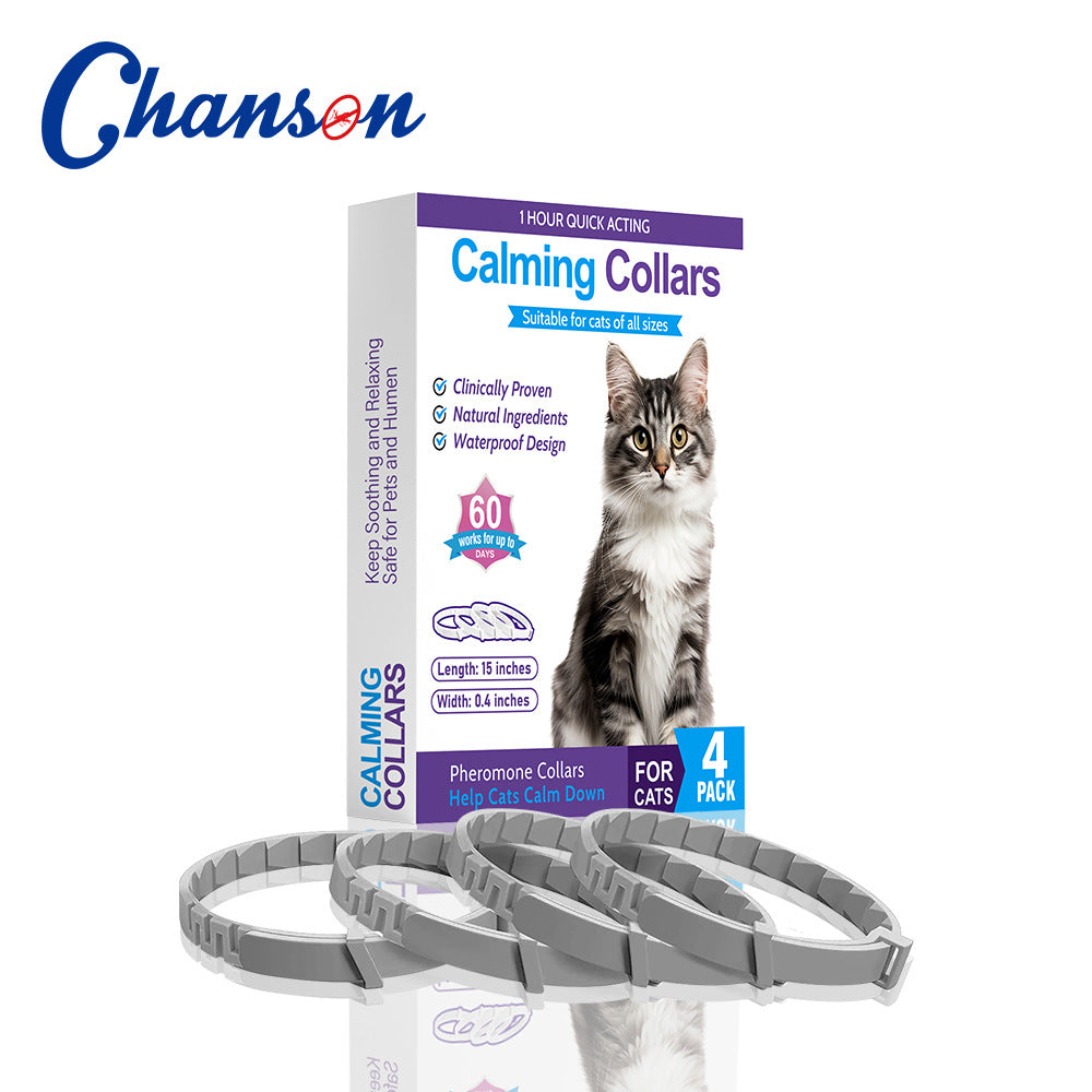 NNEDSZ Gray Calming Collars for Cats - Natural Anxiety Relief, Adjustable, 4 Pack