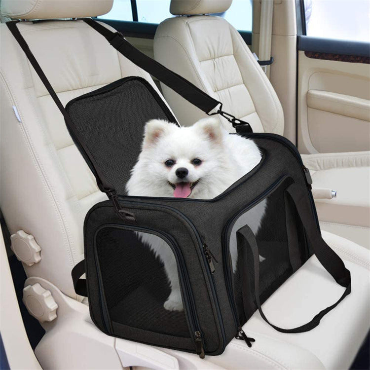 NNEDSZ Black Portable Pet Travel Carrier Bag - Foldable, Durable, and Comfortable for Small Dogs & Cats 45cmx30cmx30cm