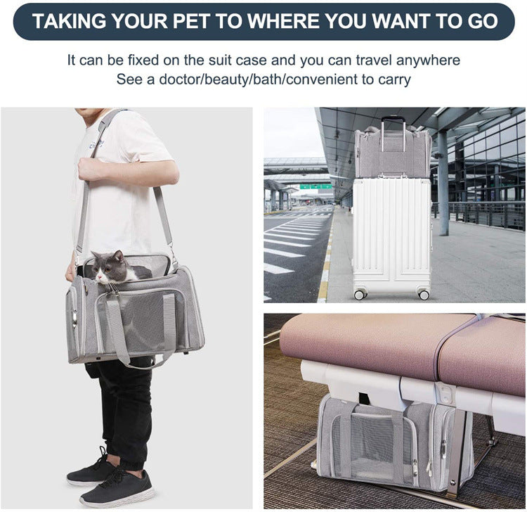 NNEDSZ Black Portable Pet Travel Carrier Bag - Foldable, Durable, and Comfortable for Small Dogs & Cats 45cmx30cmx30cm
